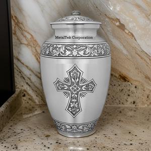 Urna Funeraria de Cremación Tallada a Mano con Cruz y Banda Floral, Recuerdo para Cenizas de Hombre, Mujer, Niño y Mascotas, Precio Bajo al por Mayor - Product Image 4