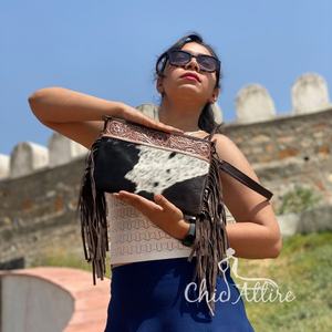 กระเป๋าสะพายข้างหนังวัวสำหรับผู้หญิงกระเป๋าอเนกประสงค์มีสไตล์กระเป๋าถือมีลายเครื่องมือ - Product Image 1