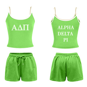 Nouveauté, logo personnalisé imprimé Alpha Delta Pi ensemble débardeur et short au-dessus du genou pour femmes de taille supérieure - Product Image 5
