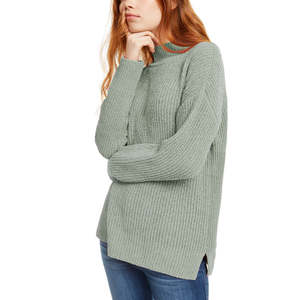 Maglione in ciniglia a collo alto da donna Hippie Rose, verde medio, traspirante, lavorato a maglia, per l'autunno, stile dolce, con logo frontale - Product Image 1