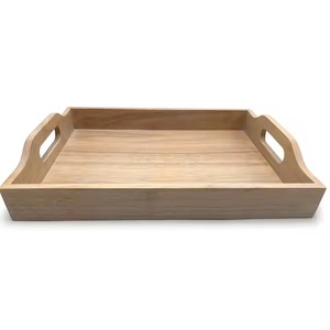 Bandeja de servicio de madera de bambú natural con asas Organizador de cocina rectangular - Product Image 1