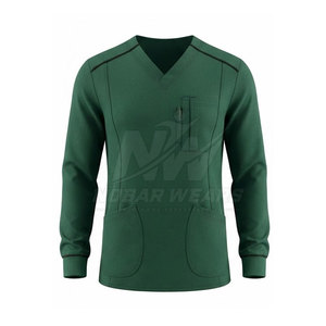 Premium Men Long Sleeve <b>Scrub</b> <b>Tops</b> Healthcare Uniform V Neck Medical Workwear Flexible Fabric Functional Pockets - Product Image 2