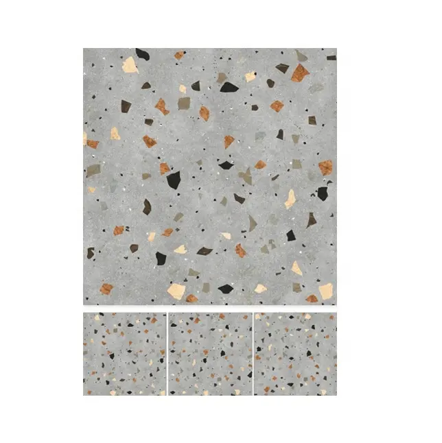 120X120 600x600mm डिजिटल घुटा हुआ Terrazzo डिजाइन चमकदार समाप्त टाइल्स चीनी मिट्टी पॉलिश चीनी मिट्टी के बरतन रंगीन Terrazzo मंजिल टाइल