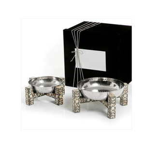 Lot de 2 bols à chocolat martelés avec support en bois pour vadrouille Meilleure vente de bols ronds décoratifs de service pour table - Product Image 1