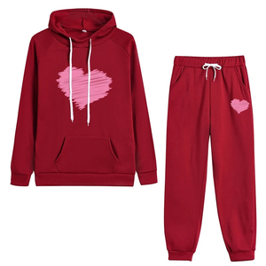 Conjunto Deportivo de 2 Piezas para Mujer, Sudadera con Capucha y Pantalones Deportivos, Diseño con Corazón, Estilo Casual para Otoño e Invierno, Gran Venta - Product Image 5