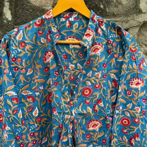 Maxi vestido de algodón orgánico hecho a mano estampado de hojas marrones sueltas fiesta India natural ropa de resort étnico Vestido largo de playa de verano - Product Image 1