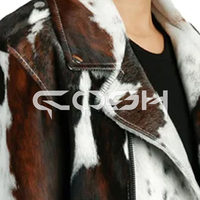 Veste d'hiver pour femme en cuir de vache marron et blanc, style motard, coupe courte, imprimé animal, coupe-vent, grande taille, avec ceinture, Pakistan