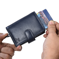 Dompet Kartu Kredit Kulit Asli dengan Desain Lipat dan Tombol Penutup, Pilihan Logo Kustom