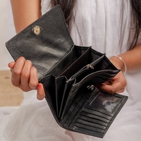 LW tas tangan wanita model Vintage, tas tangan wanita, kulit asli, panjang, ramping, fitur kanvas, dompet wanita, penyimpan paspor, kartu kredit, tas tangan wanita