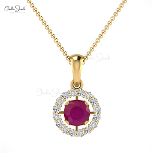 เครื่องประดับเพชรทองแท้14K แบบสั่งทำสำหรับงานหมั้นสร้อยคอจี้รัศมีพลอยทับทิมสีแดงธรรมชาติ - Product Image 5