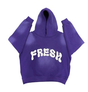 Custom Heavyweight Flared Acid Wash Tracksuit Winter Fleece Sweatsuit Set with Puff Printing Distressed <b>Hoodie</b> and Sweatpants - Product Image 1