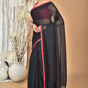 Hermoso Sari Bengalí de Verano, Tejido con Tela de Algodón Mal Ecológica, Diseño Liso, Secado Rápido, Ligero, para Bodas - Product Image 1