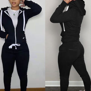 Sweat à capuche zippé avec logo personnalisé pour femmes Joggers Ensemble de pantalons de survêtement en coton pour la saison d'hiver Pantalon deux pièces pour le jogging - Product Image 5