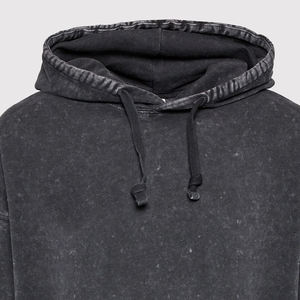 Sweat à capuche délavé à l'acide, best-seller en gros, personnalisé, noir uni, pour homme, 100% coton, respirant, style streetwear - Product Image 5