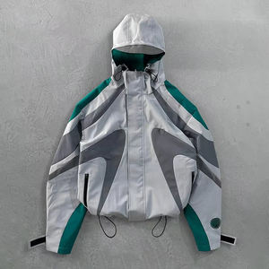เสื้อแจ็คเก็ตผู้ชายแบบมีฮู้ด สไตล์วินด์เบรกเกอร์ ซิปหน้า ตกแต่งลายปะติดและลายซับลิเมชั่น สำหรับกิจกรรมกลางแจ้ง ลำลอง ใส่ได้ในฤดูใบไม้ร่วง รับผลิตตามสั่งขายส่ง - Product Image 2