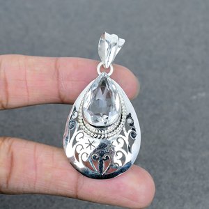 Colgante de piedras preciosas de latón de cristal de último diseño hecho a mano, colgante plateado, joyería de moda, colgante de piedra única, suministro de dijes - Product Image 1