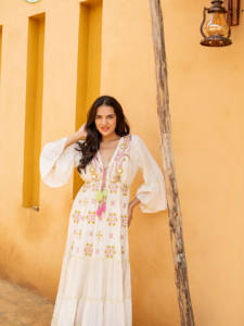 Vestido Maxi de Algodón Blanco para Mujer, Vestido Bohemio de Verano con Bordado Floral y Borlas, Ropa Larga para Vacaciones, Vestido Maxi de Algodón Blanco - Product Image 1