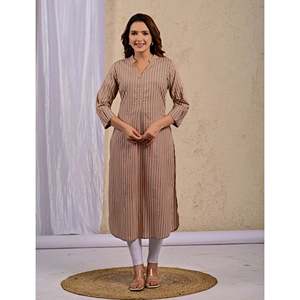 Kurti droit imprimé à rayures pêche, vêtement régional - Product Image 2