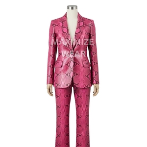 Traje de pantalón de cuero con patrón de serpiente para mujer al por mayor Conjunto de chaqueta y pantalón de cuero elegante Traje de dos piezas de moda para el invierno - Product Image 5