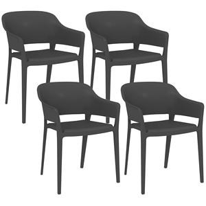 Outsunny-Juego de 4 sillas de jardín apilables de plástico con reposabrazos y respaldo alto en PP, color negro - Product Image 1