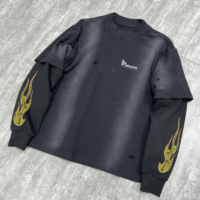 Kaos Pria Lengan Panjang Double Layer Oversize 100% Katun Custom OEM, Cetak Digital, Cepat Kering, Bernapas