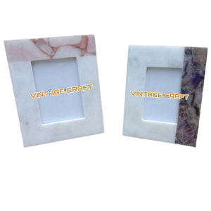Marcos de fotos de piedra de ágata transparente de alta calidad marcos decorativos de amatista y cuarzo rosa para decoración del hogar - Product Image 4