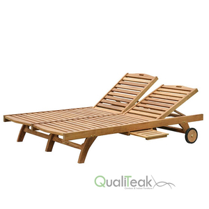 Chaise longue double en teck de haute qualité avec plateau amovible - Design moderne, résistante aux UV et durable pour une utilisation en extérieur, sur la plage, dans les parcs et sur la terrasse - Product Image 1