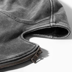 เสื้อมีฮู้ดแฟชั่นสำหรับผู้ชายผ้าคอตตอนผสมทำจากผ้าฝ้ายผ้าเทอร์รี่ฝรั่งเศสแบบขาด - Product Image 2