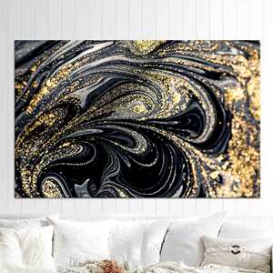 Toile d'art en marbre doré chatoyant - Décoration murale élégante noire et dorée, toile enveloppée - Product Image 1