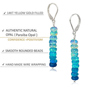 Pendientes colgantes de plata de ley 925, cuentas de ópalo Paraiba, joyería de piedra natal llena de oro amarillo para mujer, regalo de aniversario de boda - Product Image 2