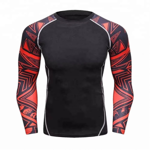 High Quality Men's Rashguard Customized Printed <b>Compression</b> Wear with Long Sleeves <b>Black</b> Red Low Price For MMA Use - Product Image 6