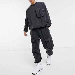 Vente en gros logo personnalisé sweat à capuche et pantalon de survêtement délavés à l'acide ensemble 2 pièces survêtements vintage vierges teints en couleur unie pour hommes - Product Image 6