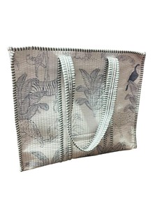 Beautiful White Floral Handblock Printed Eco Friendly Quilted Large <b>Tote</b> <b>Bag</b> <b>with</b> Zipper For Women - Product Image 2