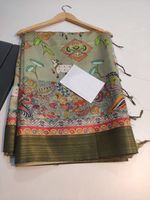 Sari en tissu Blossom, soie douce, bordure Zari, imprimé, avec pièce de blouse contrastante, tenue traditionnelle, lavable, nettoyage à sec