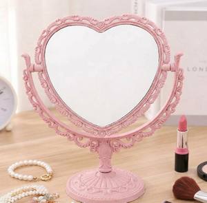 8.7 in Heart Double Sided Vanity <b>Mirror</b>, <b>Plastic</b> & Glass Table <b>Mirror</b>, Magnifying <b>Mirror</b>, Pink, Beige, Purple Decor Gift - Product Image 4