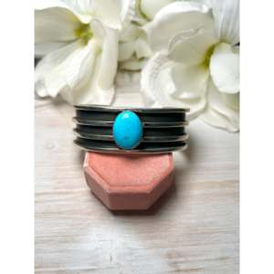 Navajo Handmade Kingman Turquoise & Sterling Silver Cuff Bracelet Cultural Collectible Jewelry - Product Image 1