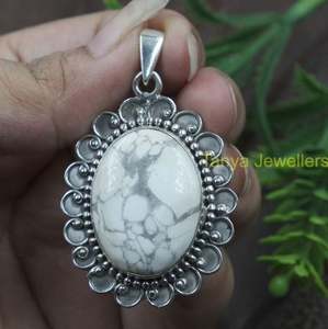 Colgante de Piedra Natural Howlite, Colgante de Plata de Ley 925, Colgante con Piedra Grande, Colgante de Diseño Hecho a Mano - Product Image 5
