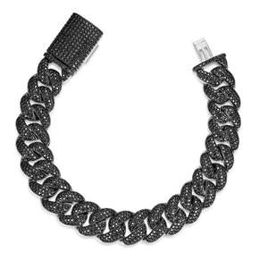 สร้อยข้อมือผู้ชายแบบไมอามี่คิวบันเงินแท้ 925 ประดับโมอิสซาไนต์สีดำ ชุบทองคำขาว 14K สร้อยข้อมือเพชรแบบคิวบันเงินแท้ 925 - Product Image 1