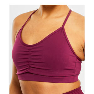 Sujetador deportivo fruncido esencial de vino púrpura de alta calidad, detalle central fruncido, correas finas, nuevo Sujetador deportivo de Fitness de alto impacto para mujer - Product Image 1