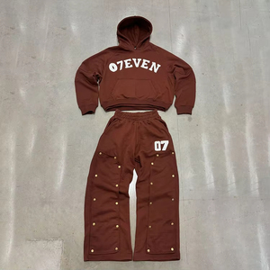 ชุดวอร์มผ้าฝ้ายแบบมีฮู้ดปักโลโก้ได้ตามต้องการชุดวอร์มมีกระดุมทรงถุงโอเวอร์ไซส์และชุดมีฮู้ด - Product Image 3