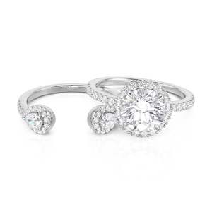 Jeulia Moissanite Three Stone Halo <b>Bridal</b> <b>Jewelry</b> <b>Set</b> Sterling Silver 2Pcs - Product Image 2