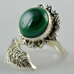 Navya Craft Women's Adjustable Malachite Round 925 Sterling Silver <b>Statement</b> <b>Ring</b> 18k Plated Green Gemstone Handmade Gift <b>Ring</b> - Product Image 4
