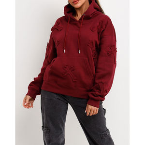 เสื้อฮู้ดกันหนาวสำหรับผู้หญิงเสื้อมีฮู้ดแบบสวมหัวลายปักไขว้เบอร์กันดี - Product Image 1