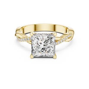 Anillo de compromiso y aniversario de oro amarillo de 14K chapado con diamante de laboratorio talla princesa, engaste de puntas, claridad VS1, ético - Product Image 1