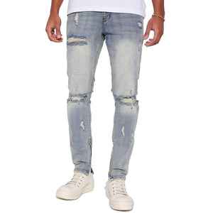 Pantalones de mezclilla de estilo motero de alto rendimiento, corte ajustado, con costuras reforzadas, precio competitivo, para hombre. - Product Image 1