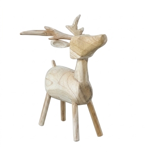 Escultura de ciervo de madera artesanal, estatua de animal tallada en teca rústica, reno, ciervo, decoración para mesa o suelo, unidades decorativas para espacios. - Product Image 1