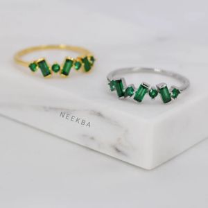 Emerald Green Baguette Ring Cluster Daily Wear Ring in 925 Sterling Silver Handcrafted Delicate Statement Ring - Product Image 5