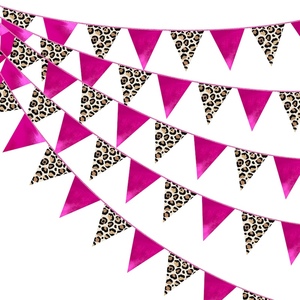 <span class=keywords><strong>Guirlande</strong></span> triangulaire personnalisée en papier <span class=keywords><strong>rose</strong></span>, à paillettes, motif léopard et carreaux, pour la décoration de fête d'anniversaire ou de baby shower - Product Image 2