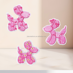 Pink Balloon Dog Embroidered Iron-On Canvas Patch for Clothing <b>Hats</b> <b>Bags</b> - Product Image 1
