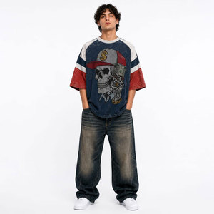 T-shirt surdimensionné pour homme avec imprimé crâne, manches raglan, motif brillant « Money Is Love », style streetwear, col rond, en jersey de coton - Product Image 4